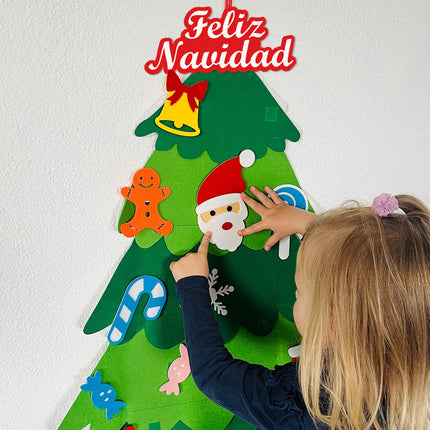 Árbol de Navidad de Fieltro con 32 Piezas + Luces LED – Decoración Educativa para Niños